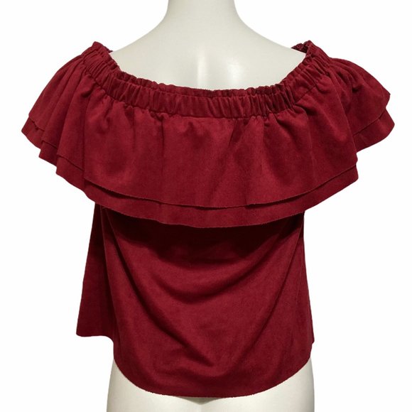 Young Fabulous & Broke XS Faux Suede Ruffle Chest Off Shoulder Top - Picture 3 of 6